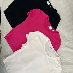 3 Sunday Best Vibrant Short Sleeve Tees - Black, Pink, Cream